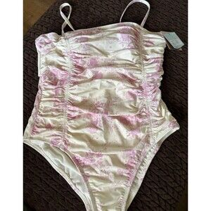 Women's Floral Print One Piece Swimsuit Shade & Shore Size XL NEW! Cream & Pink